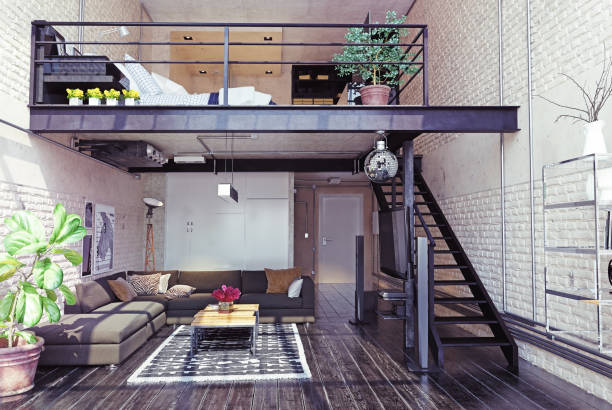 Modern Loft Interior Design. Contemporary Style. 3d Rendering Concept